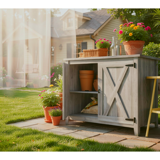Sunvega Wooden Garden Storage Shed with Shelf, Double Doors, and Protective Coating