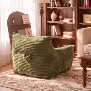 Sunvega Oversized Comfy Beige Bean Bag Chair with Supportive Armrests for Living Room