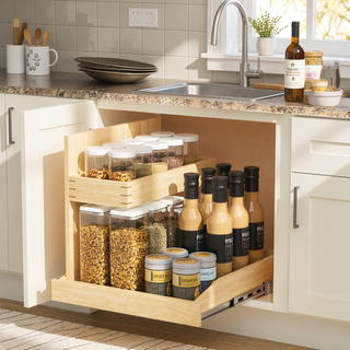 Sunvega 2 Tier Pull Out Cabinet Organizer with Soft Close and U Bracket