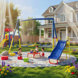 Sunvega Heavy-Duty A-Frame Metal Outdoor Swing Set with Saucer and Belt Swings