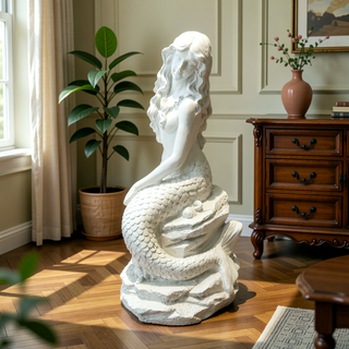 Sunvega Large Mermaid on Ocean Rock Outdoor Resin Garden Statue Sculpture