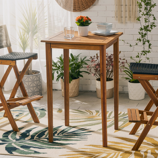 Sunvega Acacia Wood Square Bar Table with Minimalist Design and Dark Gray Finish
