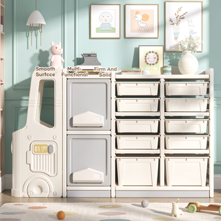 Sunvega Kids Toy Storage Cabinet with Wheels and Removable Bins