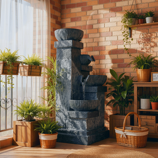 Sunvega 3-Tier Outdoor Waterfall Fountain with LED Lights and Adjustable Water Flow