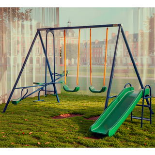 Sunvega 4 in 1 Swing Set with Seesaw, Belt Swing, Slide, and Glider