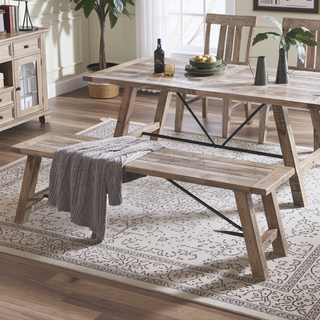 Sunvega Country-Inspired Solid Wood Dining Table with Metal Stretchers Seats 6