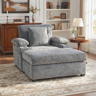 Sunvega Ergonomic Oversized Chair with Ottoman Firm Support Chenille Sofa