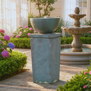 Sunvega Polyresin Gray Zen Bowl Water Fountain Outdoor Bird Feeder and Bath