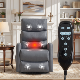 Sunvega Fabric Heat Massage Manual Recliner Chair with Rocker and Swivel for Living Room