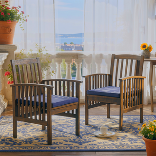 Sunvega Acacia Wood Dining Chairs with Water Resistant Cushions for Patio