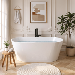 Sunvega 55 Inch Freestanding Acrylic Soaking Bathtub with Superior Insulation and Modern Design