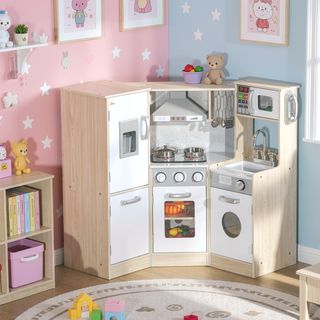 Sunvega Kids Wooden Kitchen Playset with Sound Effects and Stainless Steel Accessories