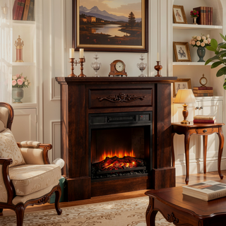 Sunvega Freestanding Electric Fireplace with Mantel LED Log Flame and Remote Control