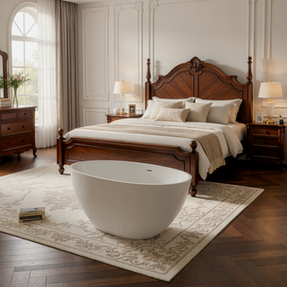 Sunvega 55 Inch Freestanding Solid Surface Soaking Bathtub with Matte Finish