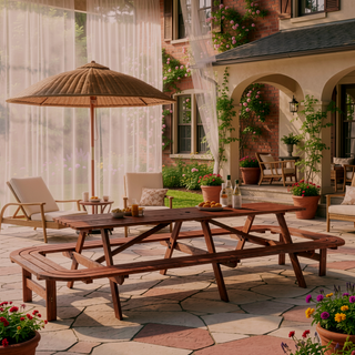 Sunvega 95-Inch Solid Hardwood Outdoor Picnic Table Set with Benches for 12