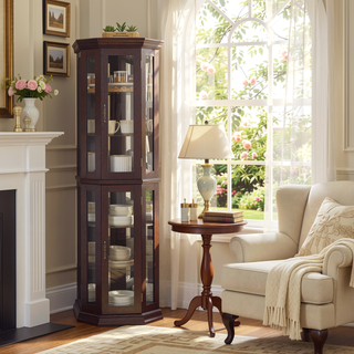 Sunvega Corner Curio Cabinet with LED Lighting and 4 Adjustable Glass Shelves