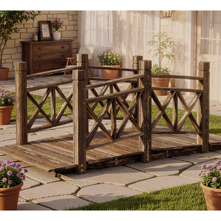 Sunvega Classic Wooden Garden Bridge with Handrails for Backyard Ponds and Streams