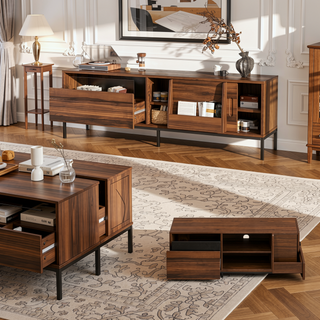 Sunvega 70.8" Modern TV Stand with Sliding Doors, Storage Drawer, and Adjustable Shelves