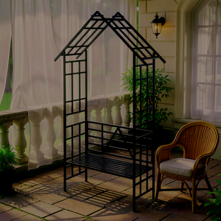 Sunvega Black Metal Garden Arch Gate for Climbing Plants Support Outdoor Decor