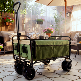Sunvega Collapsible Foldable Wagon Cart with Strapping System and 3-Pcs Plastic Liner