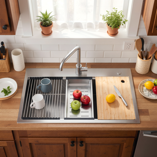 Sunvega 32x19 Inch Overmount Single Bowl Kitchen Sink in Brushed Nickel