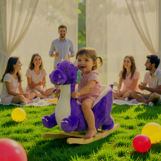 Sunvega ASTM-F963 Certified Spring Rocking Horse with Plush Fabric and Animal Sounds