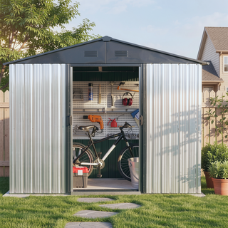 Sunvega 8ft x 4ft Outdoor Metal Storage Shed With Window and Metal Foundation
