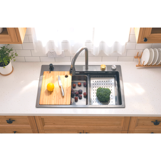 Sunvega 32x19 Inch Overmount Single Bowl Kitchen Sink in Brushed Nickel