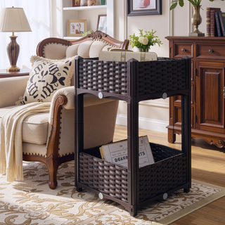 Sunvega Modular Rattan Pattern Raised Garden Planter Box with Self-Draining System