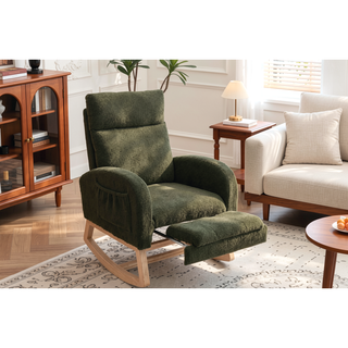 Sunvega Teddy Fabric Rocking Chair With Wood Legs For Living Room And Bedroom