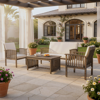 Sunvega Acacia Wood Outdoor Chat Set with Water-Resistant Cushions for Patio