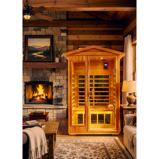 Sunvega Two Person Far Infrared Khaya Wood Outdoor Sauna Room with Bluetooth Audio