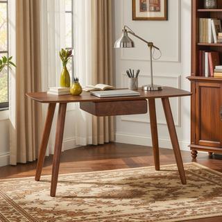 Sunvega Modern Rubberwood Desk with Drawer for Home Office Workstation 57 Inch