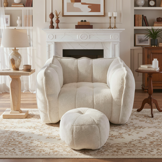 Sunvega Soft Chenille Bean Bag Chair with High Resilient Foam for Living Room