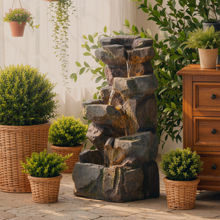 Sunvega 4 Tier Outdoor Fountain with LED Lights for Garden Patio Waterfall