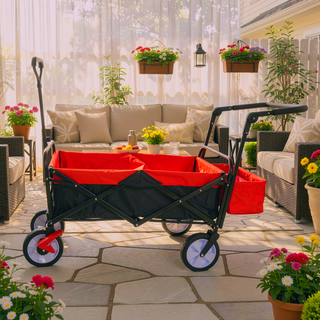 Sunvega Heavy Duty Folding Outdoor Cart with Front Wheel Brakes and Cup Holders