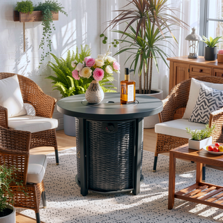 Sunvega 30-Inch Round Propane Fire Pit Table with 50000 BTU Heat for Patio