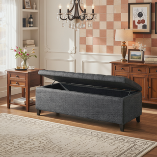 Sunvega Upholstered Tufted Storage Bench with Soft Close Lid and Interior Space