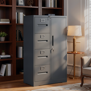 Sunvega 5 Drawer Metal Vertical File Cabinet with Lock on Wheels for Home Office