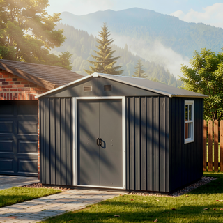 Sunvega 8x4ft Outdoor Metal Storage Shed with Galvanized Steel Panels and Foundation