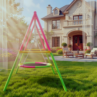 Sunvega Heavy-Duty A-Frame Metal Outdoor Swing Set with Saucer and Belt Swings