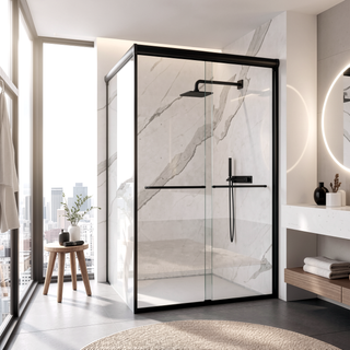 Sunvega 44-48 Inch Wide 72 Inch High Semi-Frameless Double Sliding Shower Door