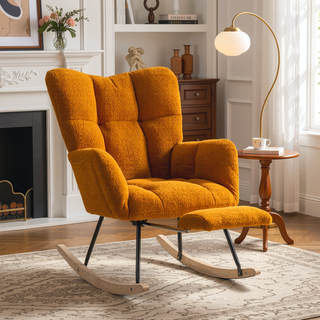 Sunvega Teddy Fabric Rocking Chair with Adjustable Footrest for Living Room