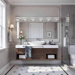 Sunvega Modern 7-Light LED Vanity Fixture with Square Acrylic Lampshades for Bathroom