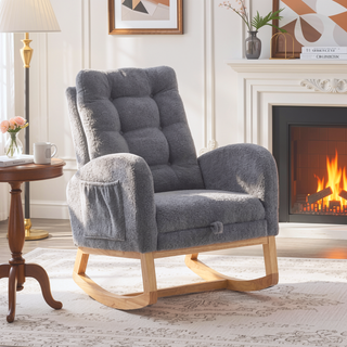 Sunvega Upholstered High Back Rocking Chair with Footrest and Side Storage Pocket