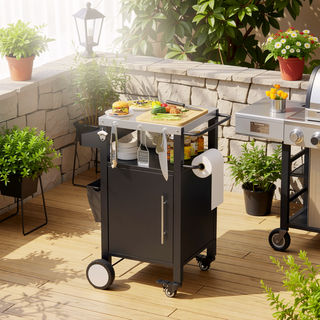 Sunvega Two Doors Outdoor Grill Cart with Storage and Lockable Wheels for Patio