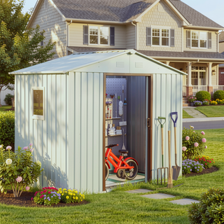 Sunvega 8ft x 4ft Outdoor Metal Storage Shed With Window and Metal Foundation