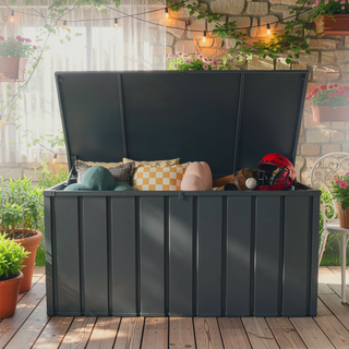 Sunvega 120 Gallon All-Weather Waterproof Lockable Outdoor Metal Storage Box with Wheels