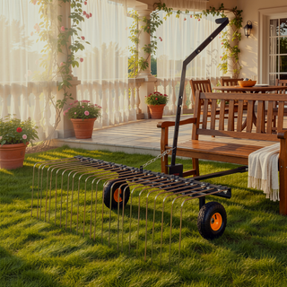 Sunvega Tow Behind Dethatcher with 24 Steel Tines for Efficient Lawn and Leaf Removal