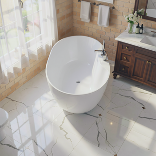 Sunvega Elegant 63" Solid Surface Deep Soaking Bathtub with Three Holes Faucet